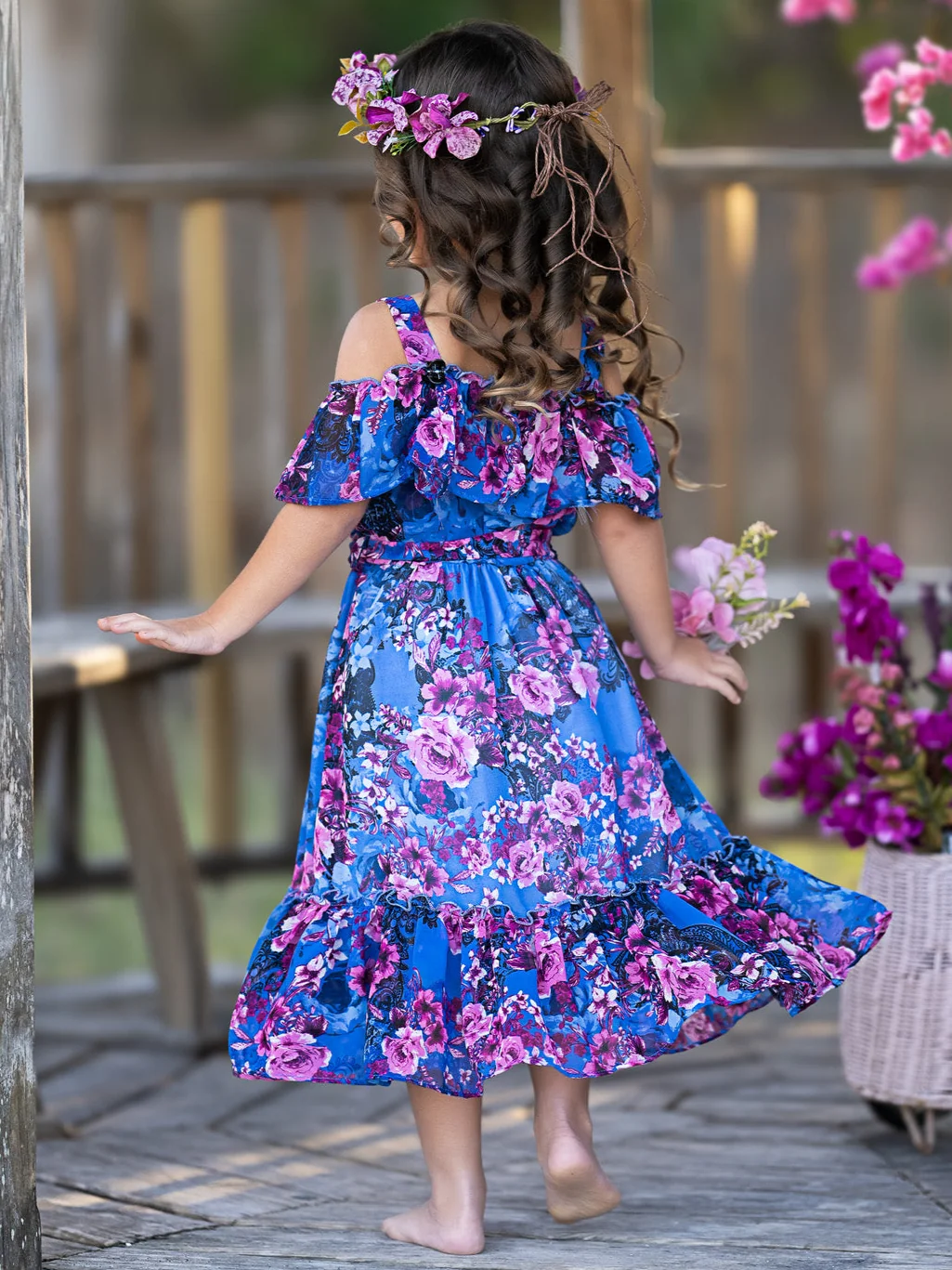 Twilight Blooms Ruffle Midi Dress - Image 3
