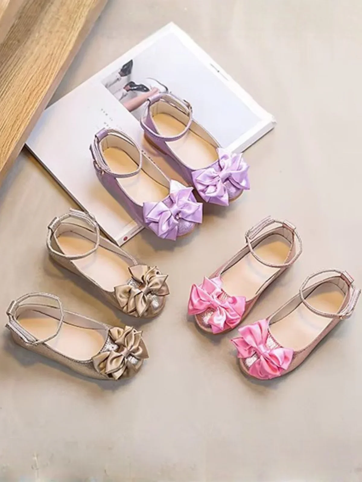 Princess Glow Bow Shimmer Ankle Strap Dress Flat