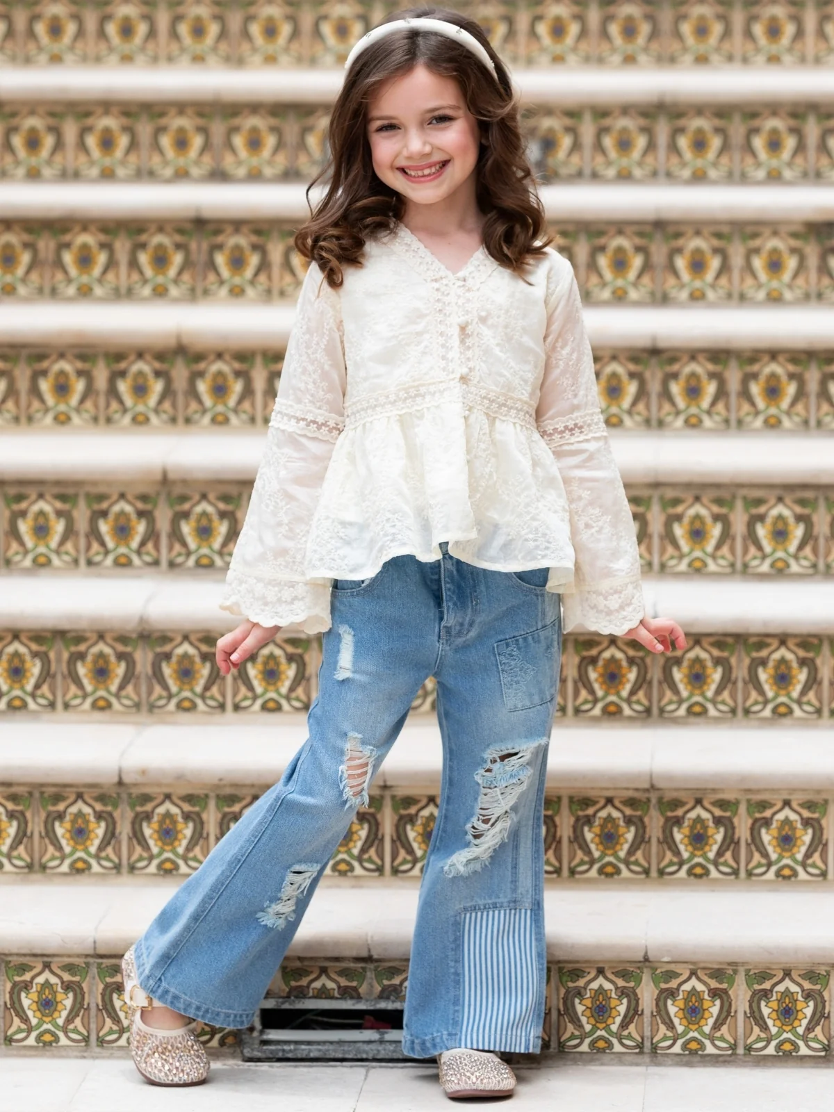 Vintage Patchwork Distressed Straight Leg Jeans - Image 4