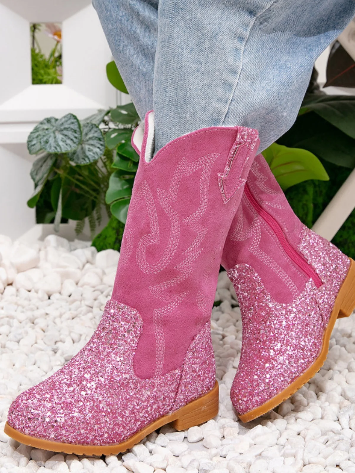 Western Mid-Calf Sparkle Cowgirl Boots - Image 5
