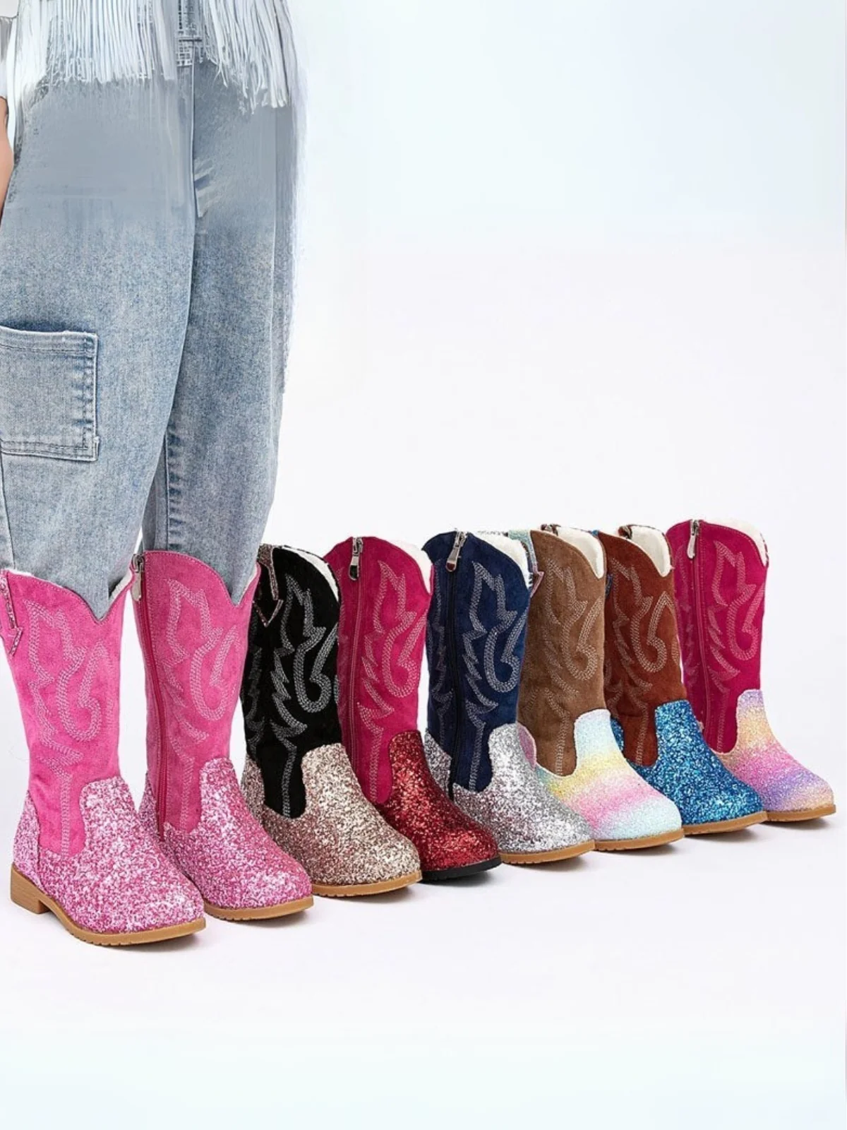Western Mid-Calf Sparkle Cowgirl Boots - Image 4