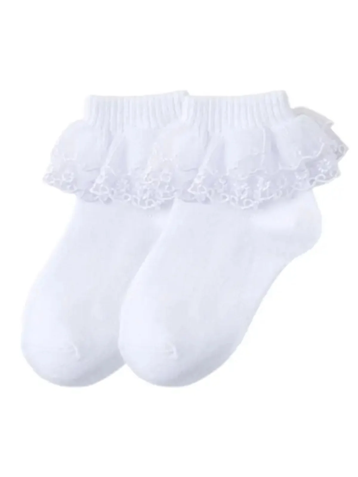 White Cotton Ruffle Ankle Sock Set of 3 - Image 2