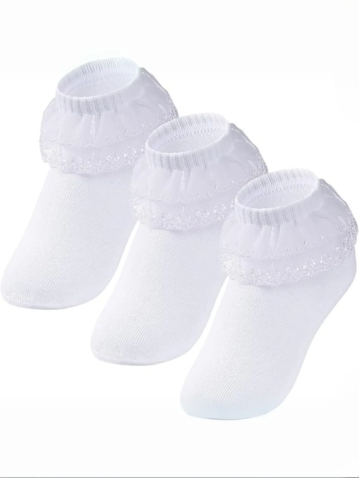 White Cotton Ruffle Ankle Sock Set of 3 - Image 3