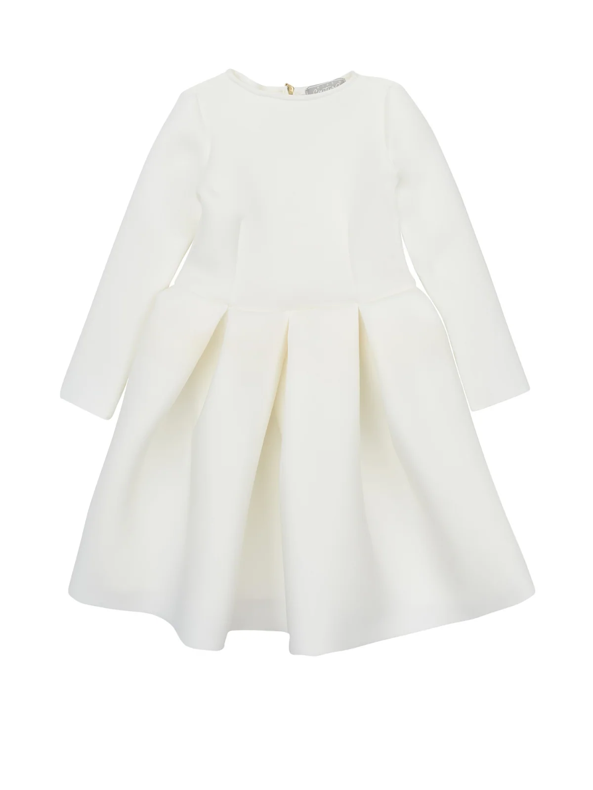White Pleated Long Sleeved Midi Dress by Kids Couture - Image 2