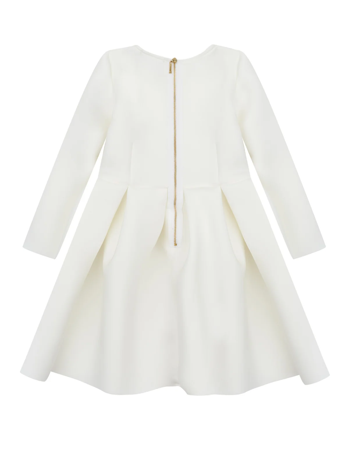 White Pleated Long Sleeved Midi Dress by Kids Couture - Image 3